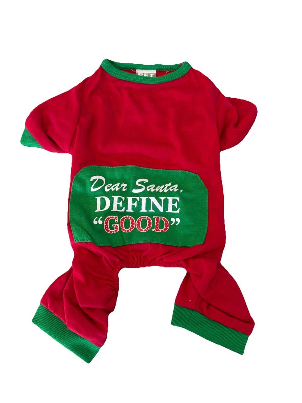 PET SPIRIT Christmas PAJAMAS "Dear Santa DEFINE GOOD" Red Puppy/Dog Small